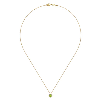 14K Yellow Gold Peridot and Diamond Halo Pendant Necklace