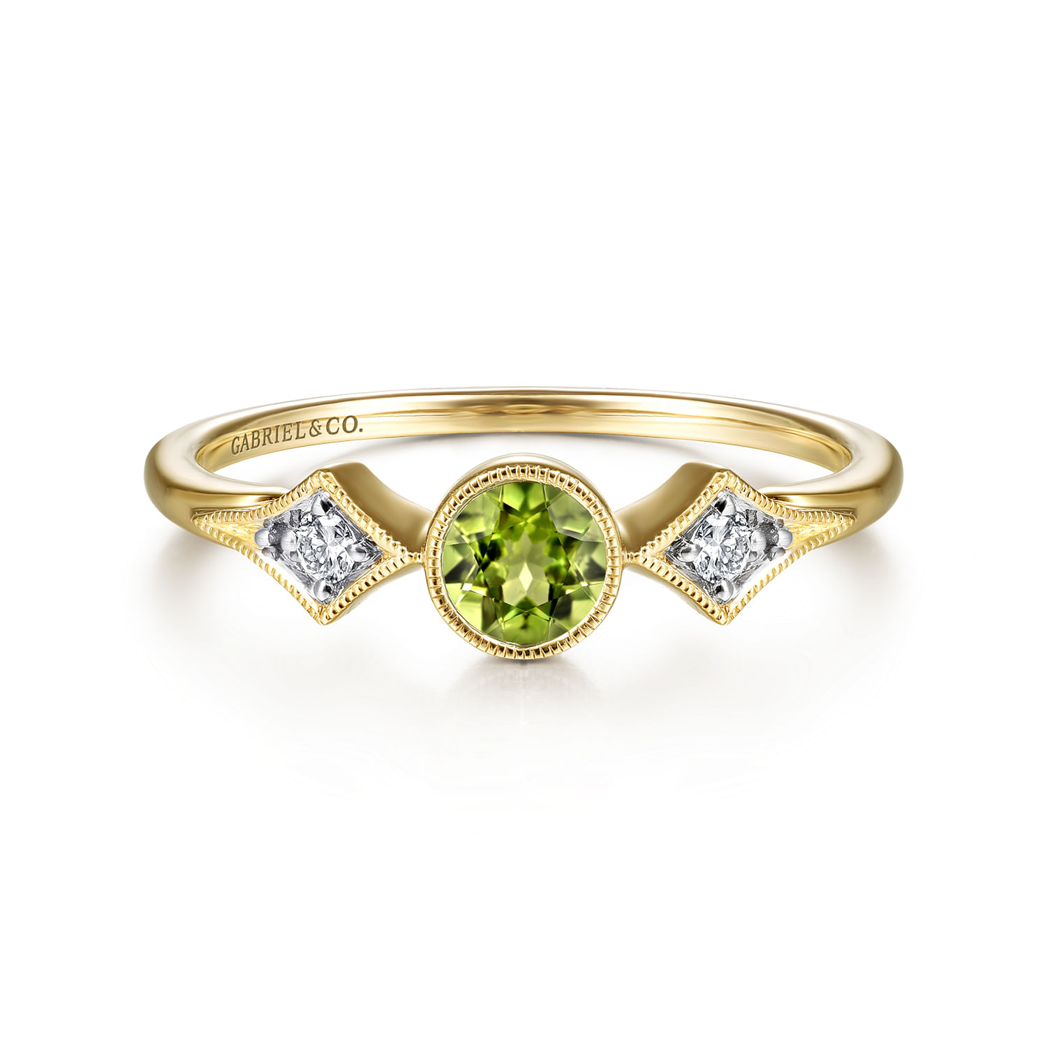 14K Yellow Gold Peridot and Diamond Ring