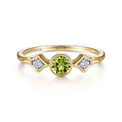 14K Yellow Gold Peridot and Diamond Ring