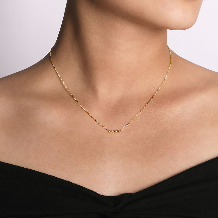 14K Yellow Gold Petite Pave Diamond Bar Necklace