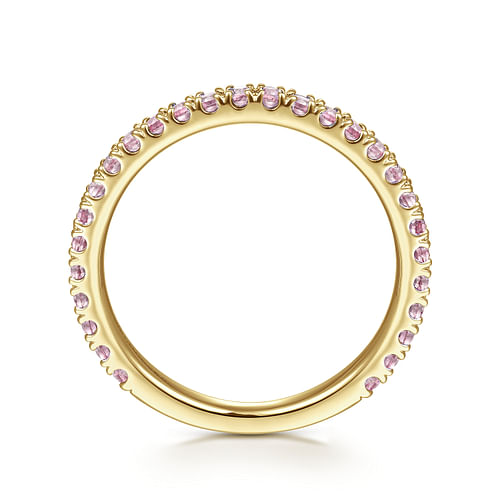 14K Yellow Gold Pink Created Zircon Stackable Ring - Shot 2