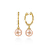 14K Yellow Gold Pink Pearl Bujukan Huggie Drop Earrings