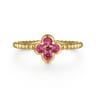 14K Yellow Gold Pink Tourmaline Cluster Clover and Bujukan Bead Stackable Ring