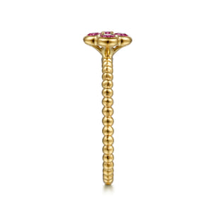 14K Yellow Gold Pink Tourmaline Cluster Clover and Bujukan Bead Stackable Ring