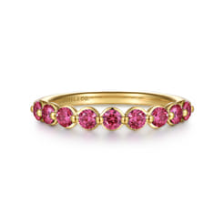 14K Yellow Gold Pink Tourmaline Stackable Ring