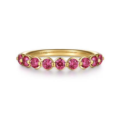 14K Yellow Gold Pink Tourmaline Stackable Ring