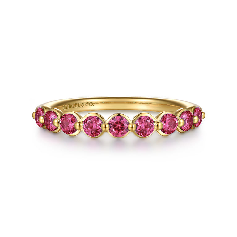 14K Yellow Gold Pink Tourmaline Stackable Ring - Shot 1