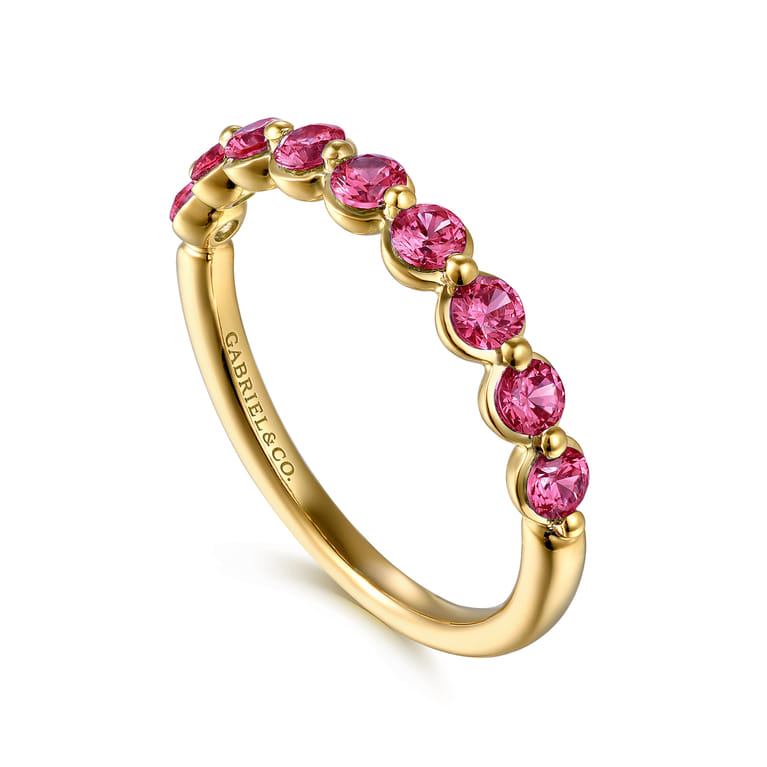 14K Yellow Gold Pink Tourmaline Stackable Ring - Shot 3