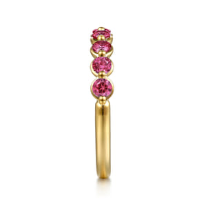 14K Yellow Gold Pink Tourmaline Stackable Ring