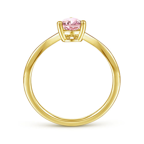 14K Yellow Gold Pink Zircon Diamond Chevron Ring - 0.04 ct - Shot 2