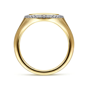 14K Yellow Gold Pinky Signet Ring with Diamond Halo