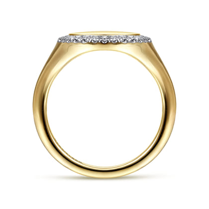14K Yellow Gold Pinky Signet Ring with Diamond Halo