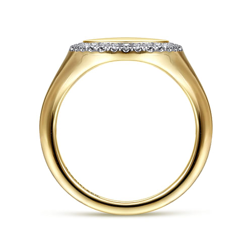 14K Yellow Gold Pinky Signet Ring with Diamond Halo - 0.15 ct - Shot 2
