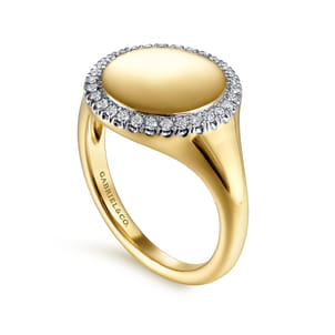 14K Yellow Gold Pinky Signet Ring with Diamond Halo