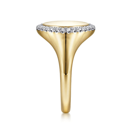 14K Yellow Gold Pinky Signet Ring with Diamond Halo