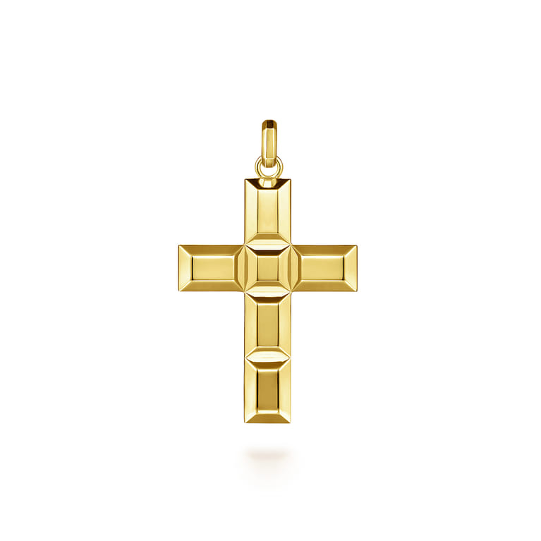 14K Yellow Gold Plain Cross Pendant - Shot 1