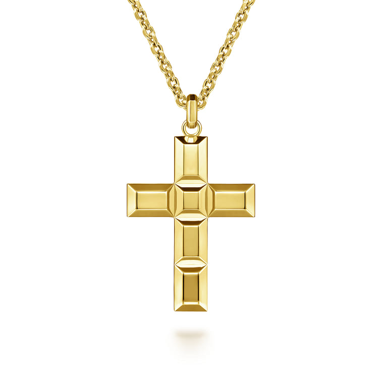 14K Yellow Gold Plain Cross Pendant - Shot 3