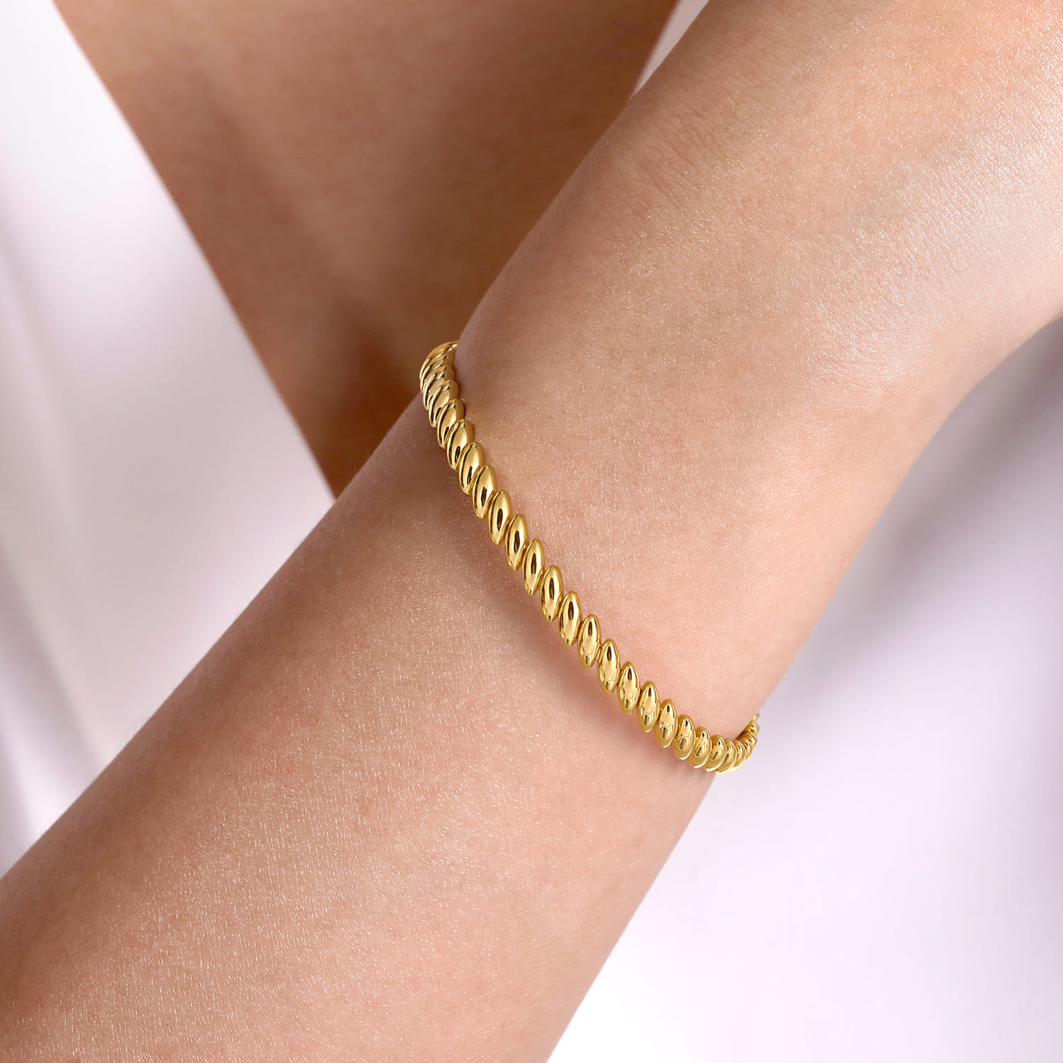14K Yellow Gold Plain Demure Bangle - Shot 4