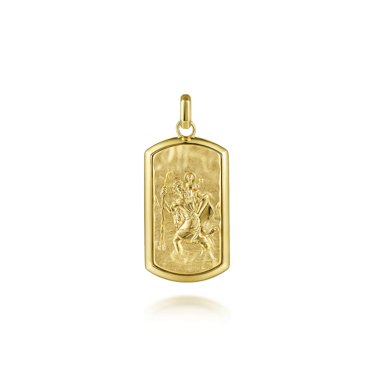 14K Yellow Gold Plain Dog Tag Mens Pendant - Shot 1