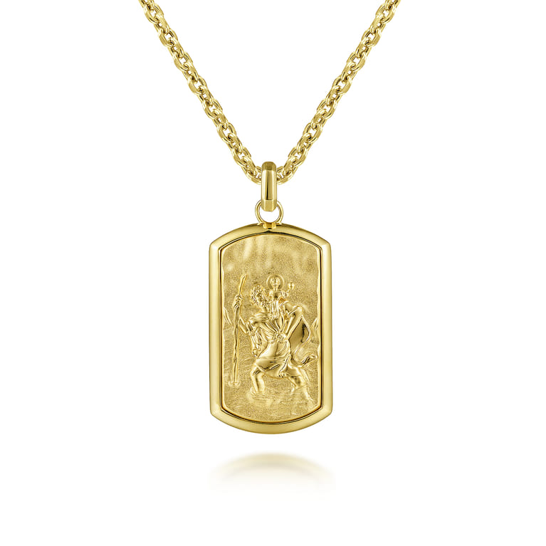 14K Yellow Gold Plain Dog Tag Mens Pendant - Shot 3