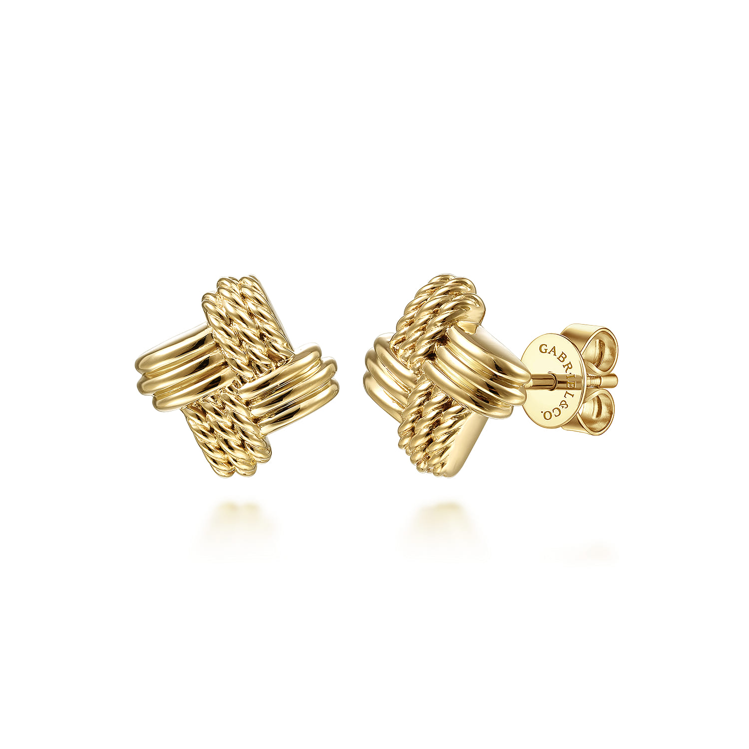 14K Yellow Gold Plain Rope Stud Earrings - Shot 1
