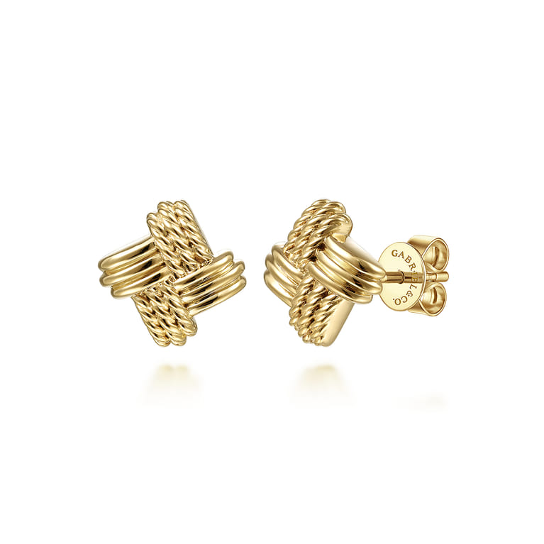 14K Yellow Gold Plain Rope Stud Earrings - Shot 1