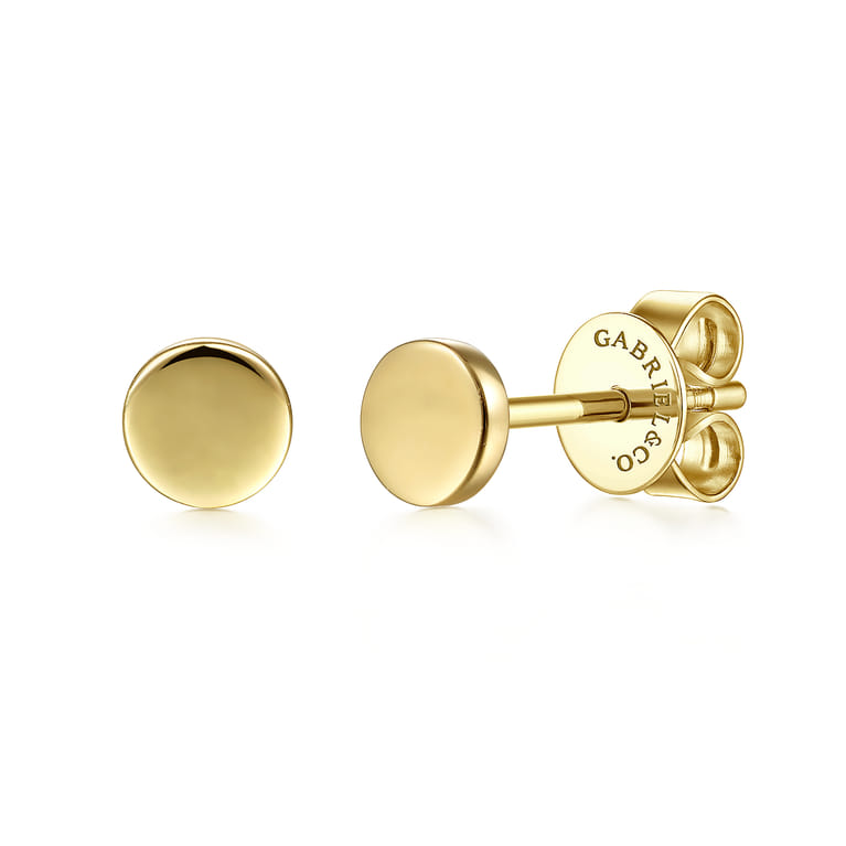 14K Yellow Gold Plain Stud Earrings - Shot 1