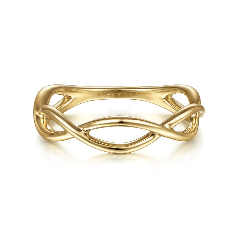 14K Yellow Gold Plain Twisted Stackable Ring - Shot 1