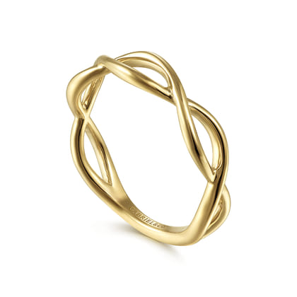 14K Yellow Gold Plain Twisted Stackable Ring