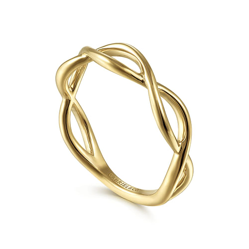 14K Yellow Gold Plain Twisted Stackable Ring - Shot 3
