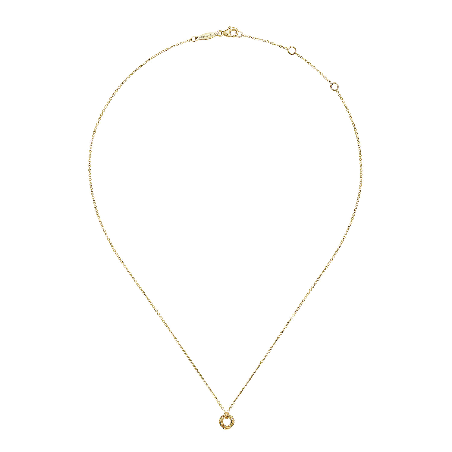 14K Yellow Gold Plain and Bujukan Beaded Interlocking Circles Pendant Necklace - Shot 2