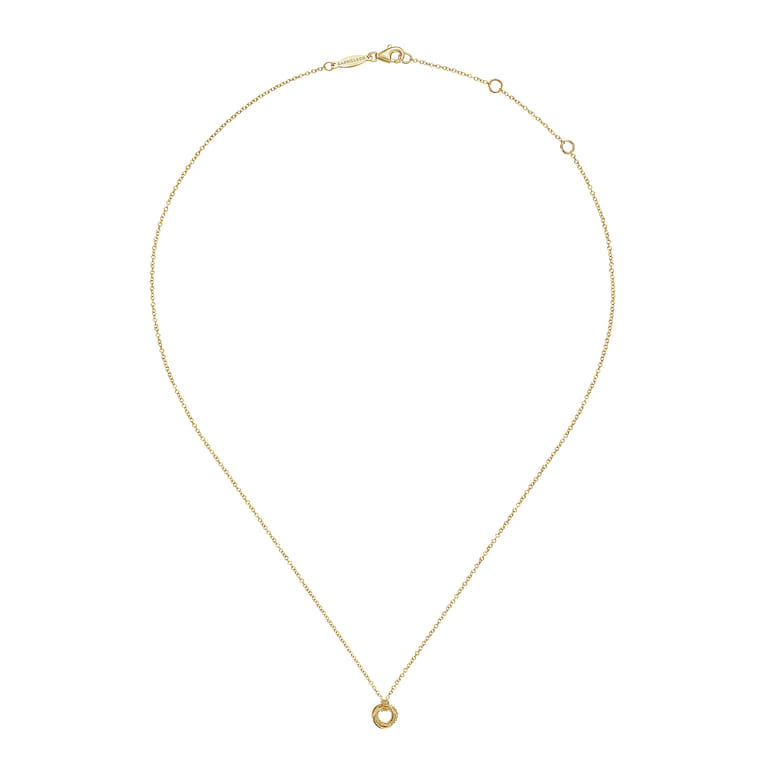 14K Yellow Gold Plain and Bujukan Beaded Interlocking Circles Pendant Necklace - Shot 2