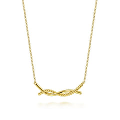 14K Yellow Gold Plain and Twisted Rope Bar Necklace