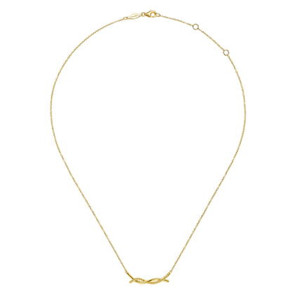 14K Yellow Gold Plain and Twisted Rope Bar Necklace
