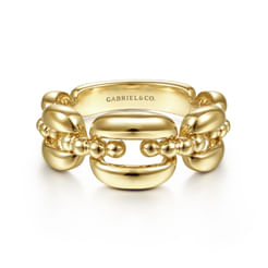 14K Yellow Gold Polished Chain Link Ring with Bujukan Bead Connector