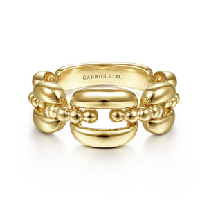 14K Yellow Gold Polished Chain Link Ring with Bujukan Bead Connector