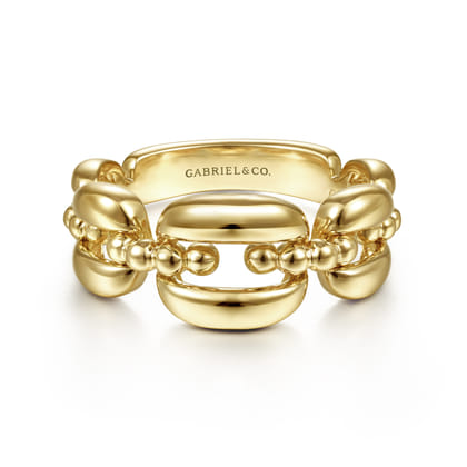 14K Yellow Gold Polished Chain Link Ring with Bujukan Bead Connector