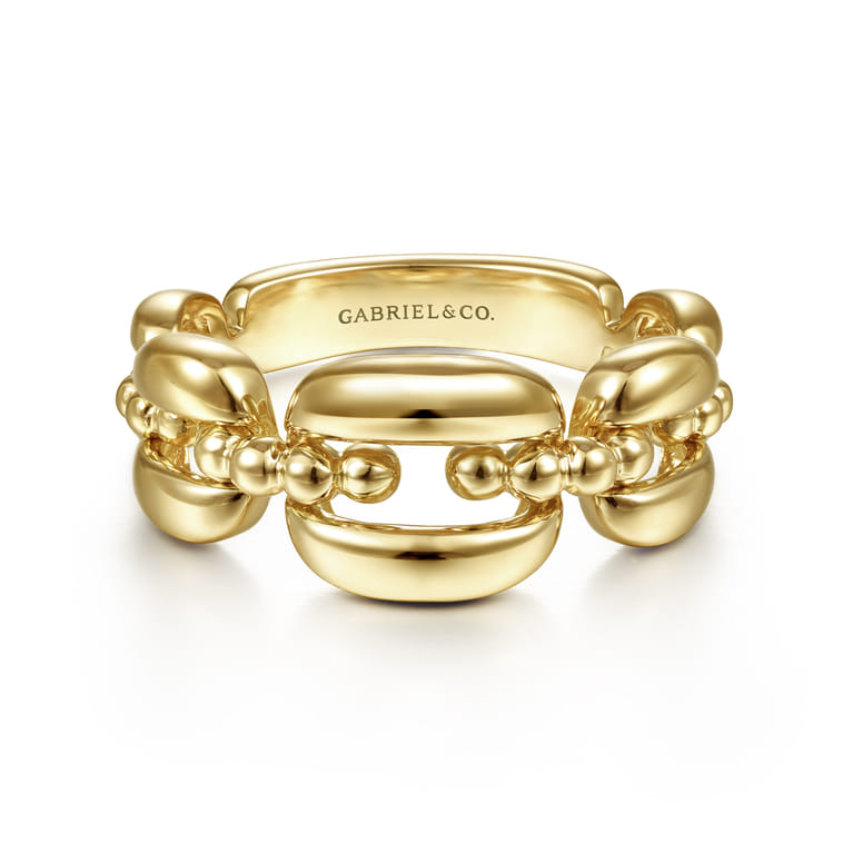 14K Yellow Gold Polished Chain Link Ring with Bujukan Bead Connector - Shot 1