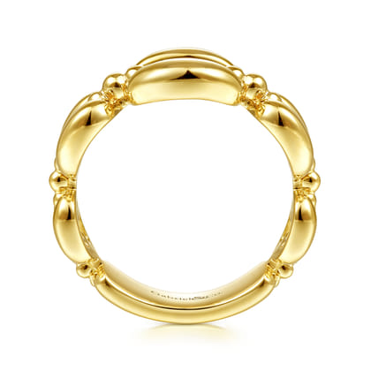 14K Yellow Gold Polished Chain Link Ring with Bujukan Bead Connector