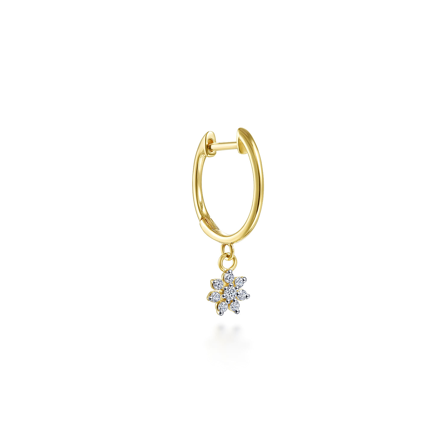 14K Yellow Gold Polished Huggie with Diamond Star Drop Single Earring