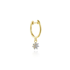14K Yellow Gold Polished Huggie with Diamond Star Drop Single Earring