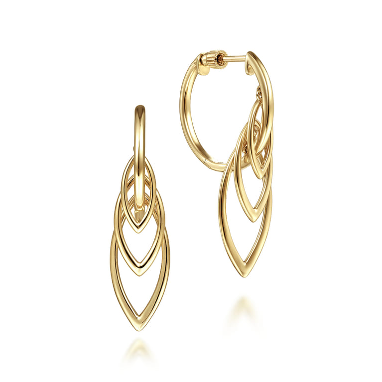 14K Yellow Gold Polished Huggies with Multi Marquise Drops - Shot 1