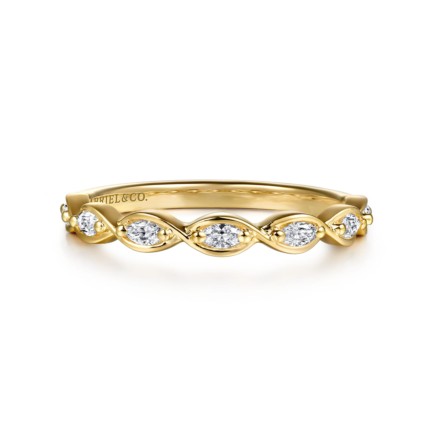 Straight Wedding Ring in 14k Yellow Gold with Marquise Natural Diamond at Gabriel & Co. - Shot 1
