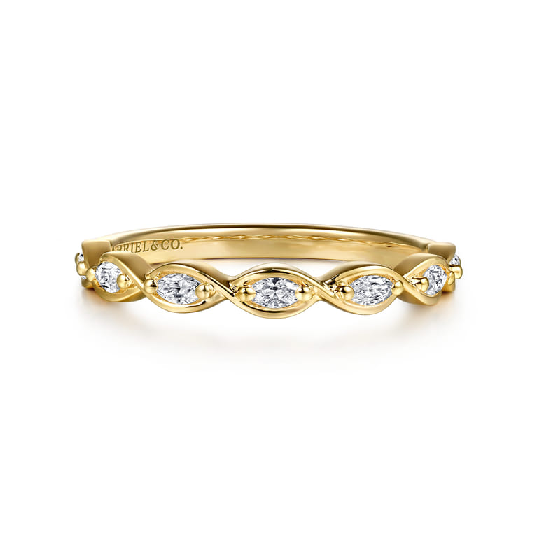 Straight Wedding Ring in 14k Yellow Gold with Marquise Natural Diamond at Gabriel & Co. - Shot 1