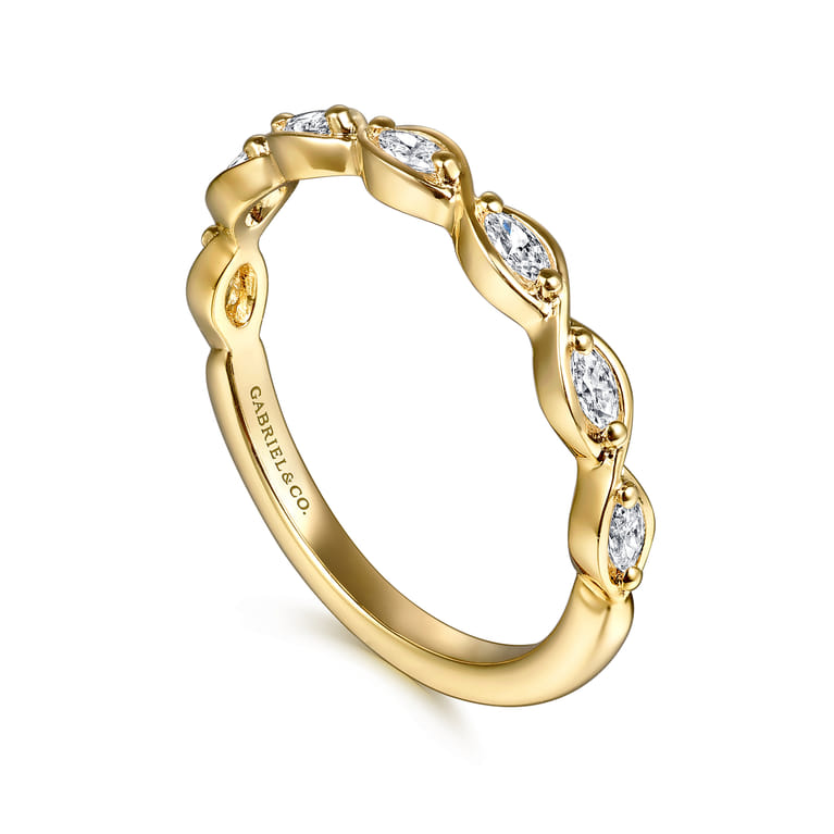 Straight Wedding Ring in 14k Yellow Gold with Marquise Natural Diamond at Gabriel & Co. - Shot 3