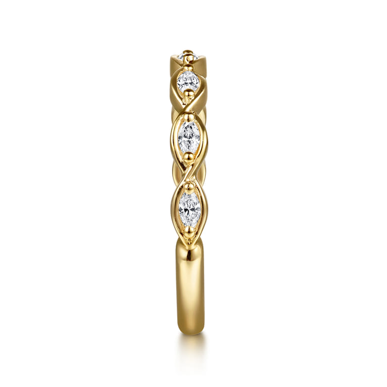 Straight Wedding Ring in 14k Yellow Gold with Marquise Natural Diamond at Gabriel & Co. - Shot 4