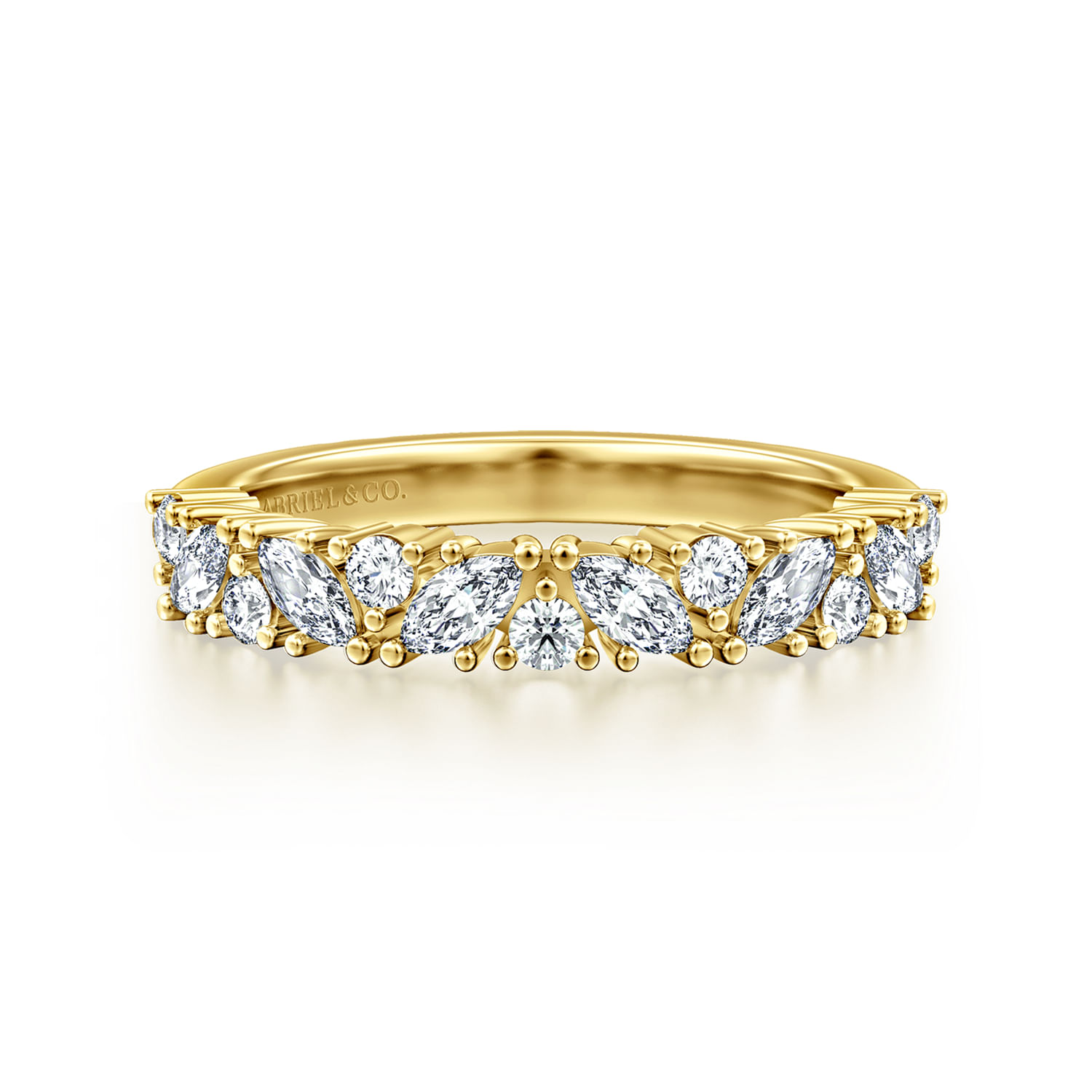 14K Yellow Gold Prong Marquise and Round Diamond Anniversary Band