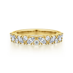 14K Yellow Gold Prong Marquise and Round Diamond Anniversary Band
