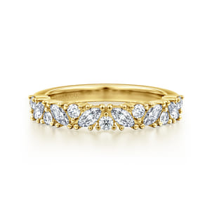 14K Yellow Gold Prong Marquise and Round Diamond Anniversary Band