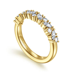 14K Yellow Gold Prong Marquise and Round Diamond Anniversary Band